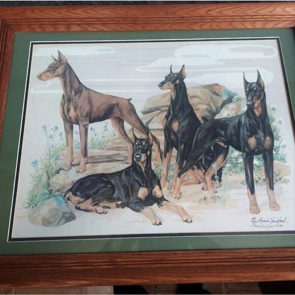 Marcia Van Woert Signed Wood Framed Orignal Dobermen Print Lithograph Numbered - Picture 2 of 8